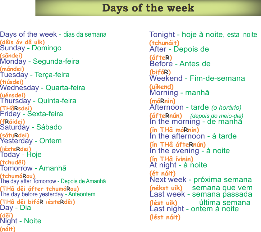 Os Dias Da Semana em Inglês, PDF, Língua inglesa